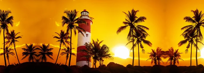 A picture of the Vizhinjam Lighthouse and beach, ideal for a Kerala tour.
