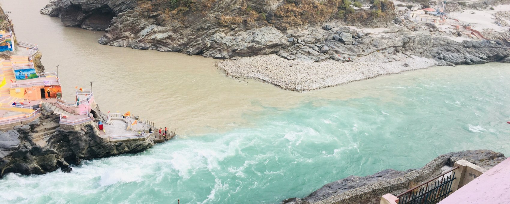 Sacred confluence at Devprayag, a key stop on the Char Dham Yatra in Uttarakhand.