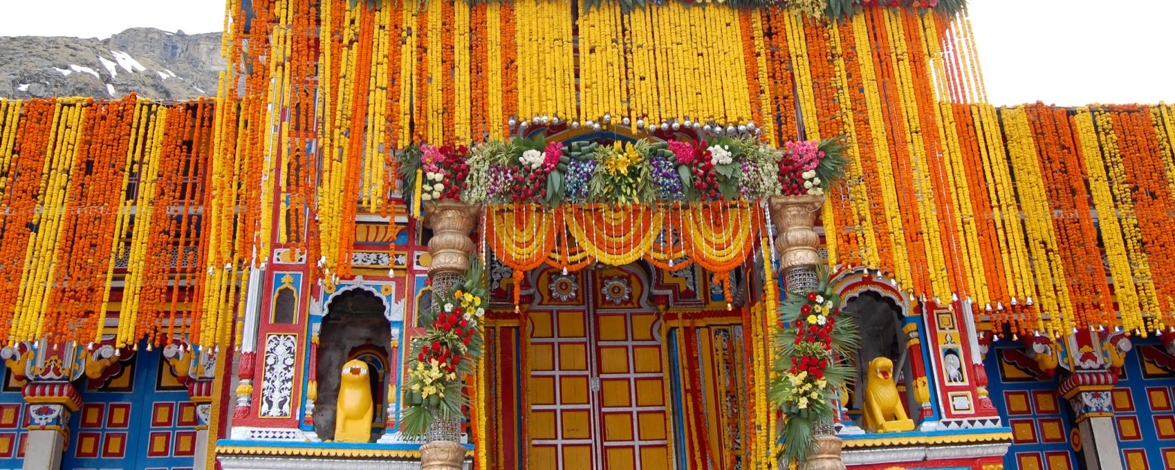 Beautifully decorated Badrinath Temple in Uttarakhand, a key site on the Char Dham Yatra pilgrimage route.